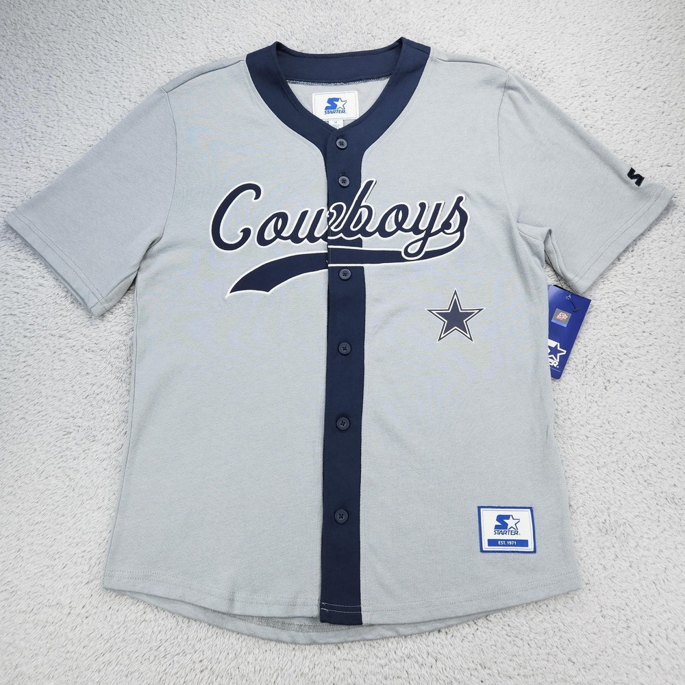 Dallas Cowboys Shirt Mens Medium Gray NFL Football Starter Button Front Jersey